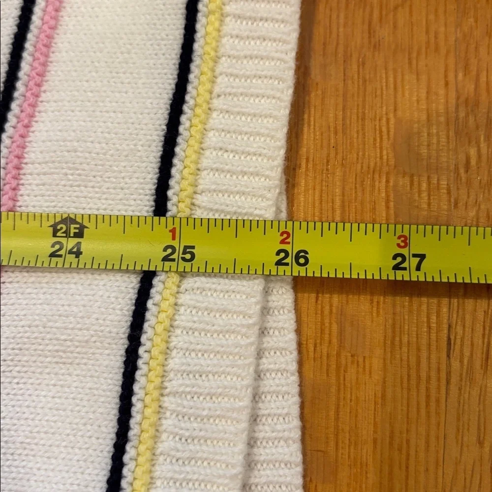 Talbots Cotton Sweater L White Multicolor Stripe Coastal Preppy Chic